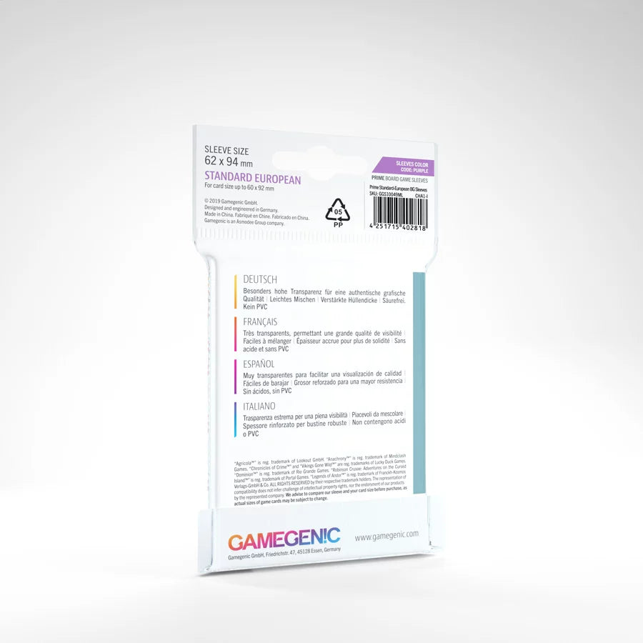 PRIME STANDARD EUROPEAN-SIZED SLEEVES 62X94MM (50)