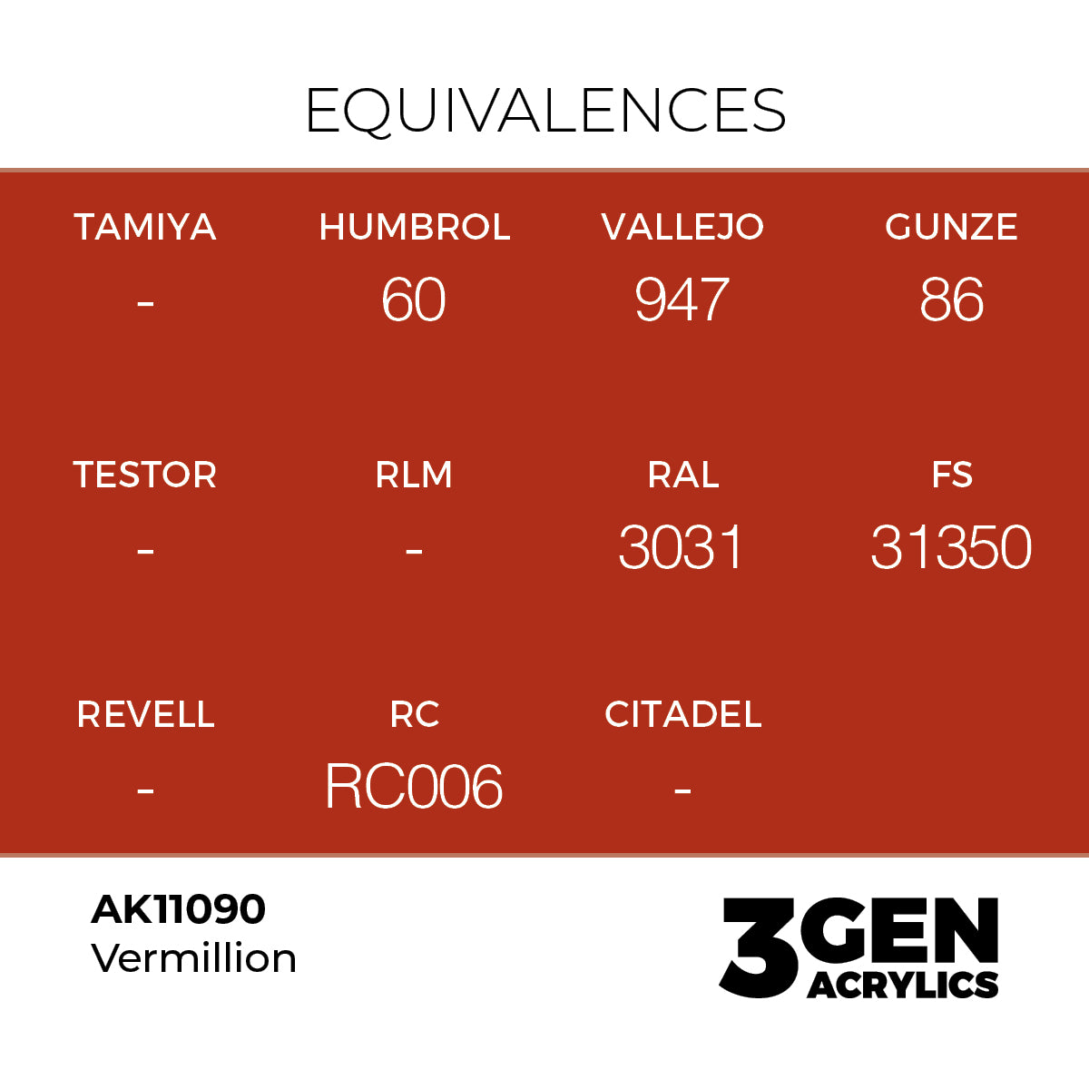 AK11090 - Vermillion 17ml - BERMELLÓN – ESTANDAR – 3GEN PINTURA ACRILICA