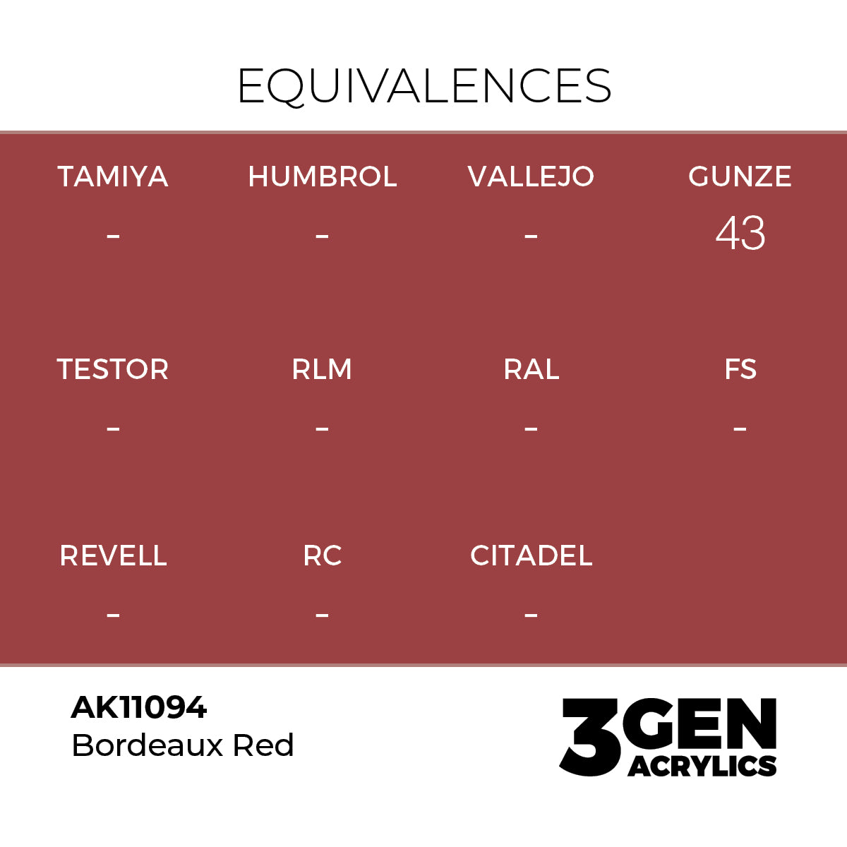 AK11094 - Bordeaux Red 17ml - ROJO BURDEOS – ESTANDAR – 3GEN PINTURA ACRILICA
