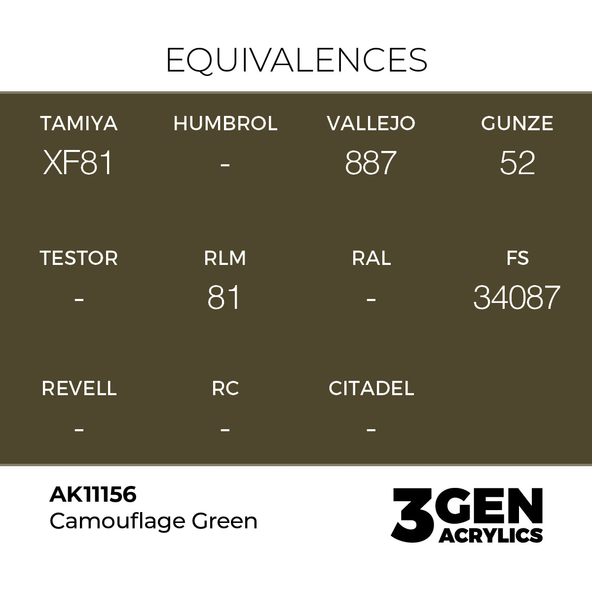 AK11156 - Camouflage Green 17ml - VERDE CAMUFLAJE – ESTANDAR – 3GEN PINTURA ACRILICA